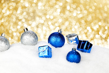 Christmas decorations on snow