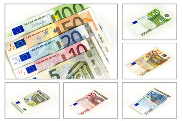 Kollektion Euro Geldscheine auf weissem Hintergrund