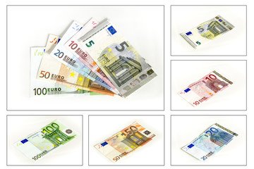 Kollektion Euro Geldscheine auf weissem Hintergrund