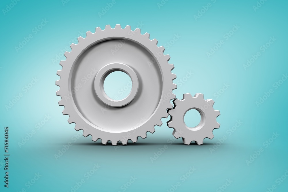 Poster composite image of white cog and wheel connecting