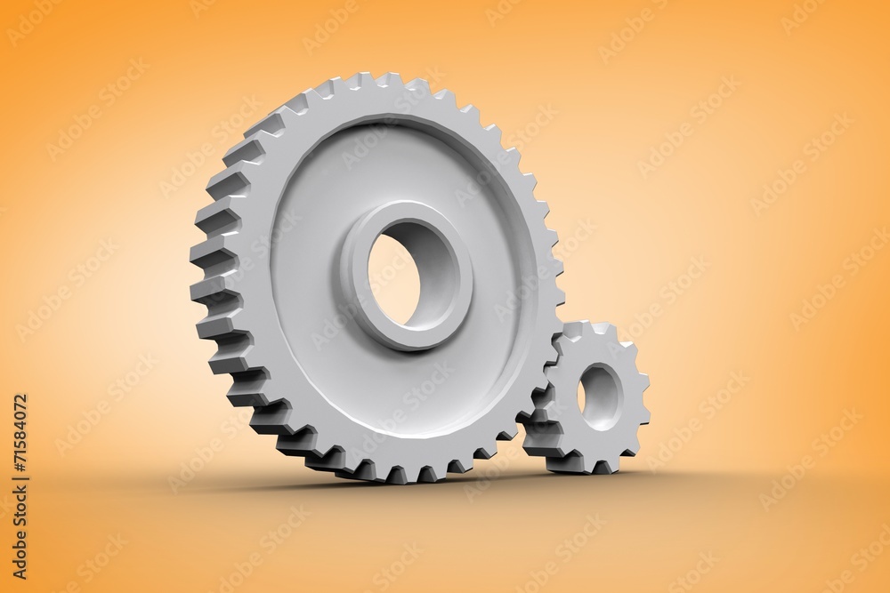 Poster Composite image of white cogs and wheels connecting