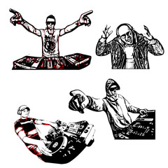 four disc jockeys vector illustration