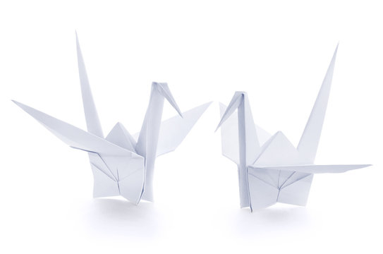 Two origami paper crane
