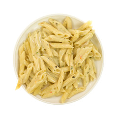 Cooked pasta with garlic and parsley in a cream sauce