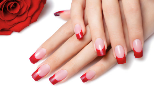 Red french manicure.