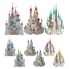 Foto op Plexiglas Set middeleeuwse kastelen in verschillende kleuren. © ddraw