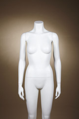 Incomplete female mannequin against brown background