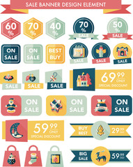 Christmas sale banner design flat background set, eps10
