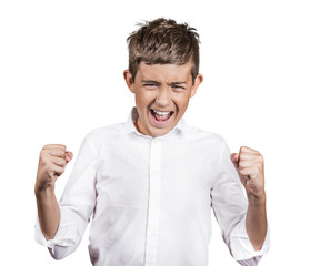 angry teenager screaming isolated on white background