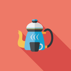 coffee kettle and cup flat icon with long shadow,eps10