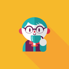 man drinking coffee flat icon with long shadow,eps10