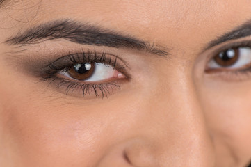 beautiful face of dark haired woman.