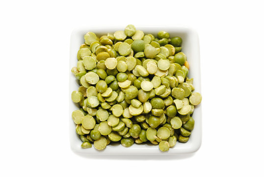 Dried Split Peas in a Square White Bowl