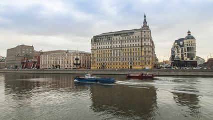 Moscow, Russia. Architectural complex of the river embankment 