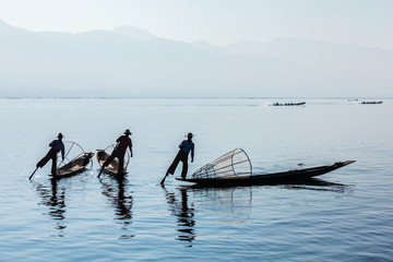 Burmese fisherman at Inle lake, Myanmar