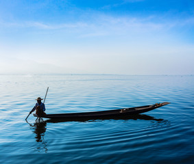Burmese fisherman at Inle lake, Myanmar