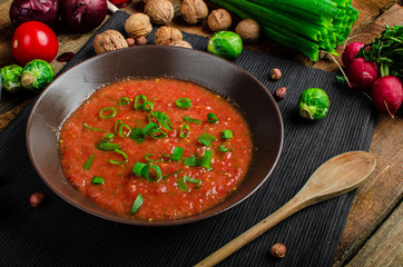 Hot salsa tomato with spring onion and red pepper