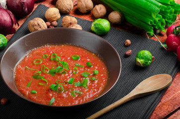 Hot salsa tomato with spring onion and red pepper