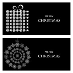 Set of Christmas and New Year banners with snowflakes and a box