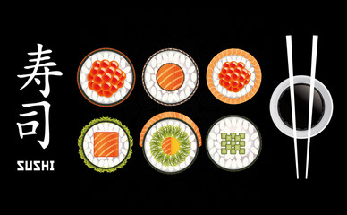 Naklejki  Kolekcja kawałków sushi