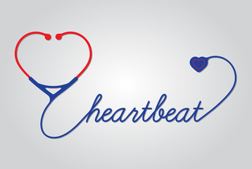 Stethoscope with heart, hearthbeat, vector