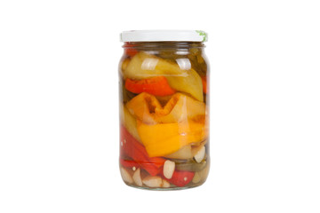Pickled peppers. home canned isolated on white background