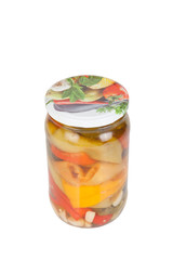 Pickled peppers. home canned isolated on white background