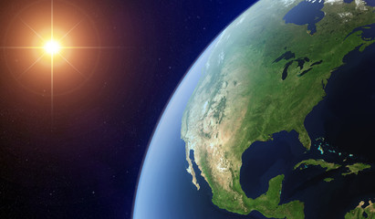 View of the North America from space lit by the sun. © andrew7726