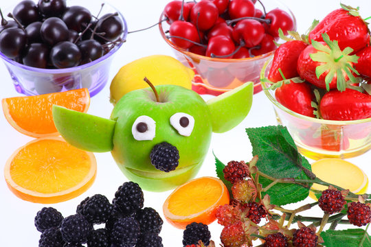 Apfel - Yoda mit Deko-Früchten