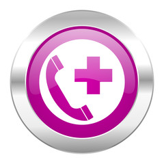 Obraz premium emergency call violet circle chrome web icon isolated
