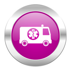 ambulance violet circle chrome web icon isolated