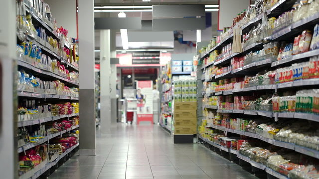 Supermarket section with products