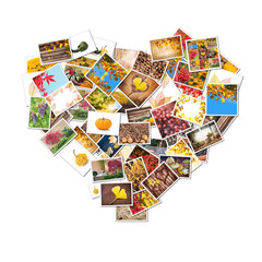 Autumn photos collage in the shape of heart