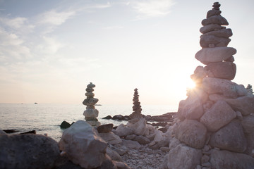 stacked rocks in the beach