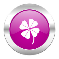 four-leaf clover violet circle chrome web icon isolated