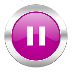 pause violet circle chrome web icon isolated