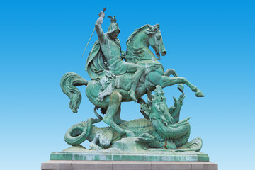 St. George killing the Dragon, bronze statue in Zagreb, Croatia.