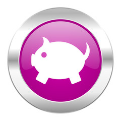 piggy bank violet circle chrome web icon isolated