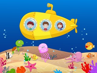 Happy kids in submarine