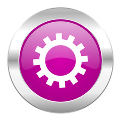 gear violet circle chrome web icon isolated