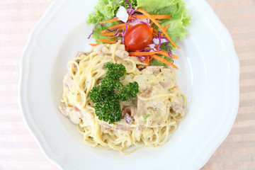 Spaghetti Carbonara with bacon and cheese