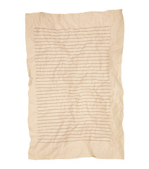 Old wrinkled brown Notebook Line Paper Isolated