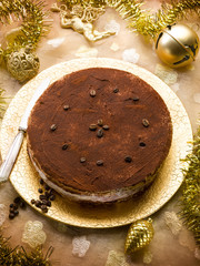 tiramisu over golden christmas table