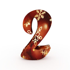 3d "2" Christmas Number with Ornament - isolated