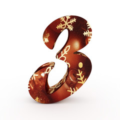 3d "3" Christmas Number with Ornament - isolated