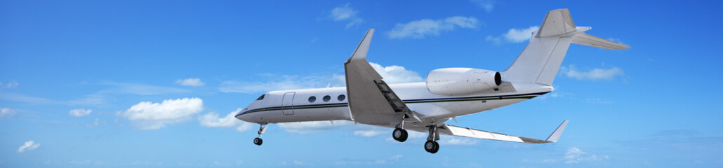 Private jet in a blue sky
