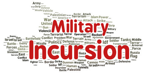 Military incursion word cloud on white background