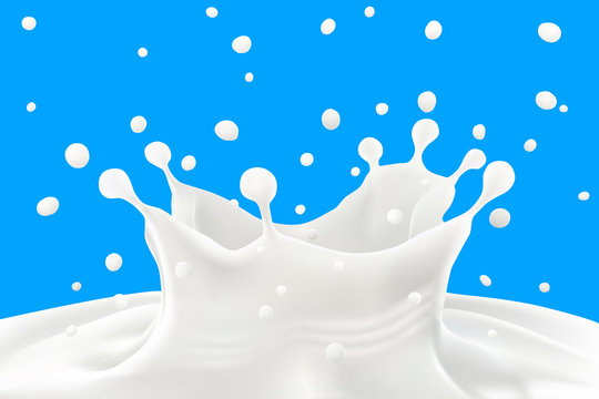 Milk splash and ripples on blue background.