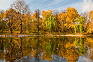 Sunny autumn day in Moscow park, Russia