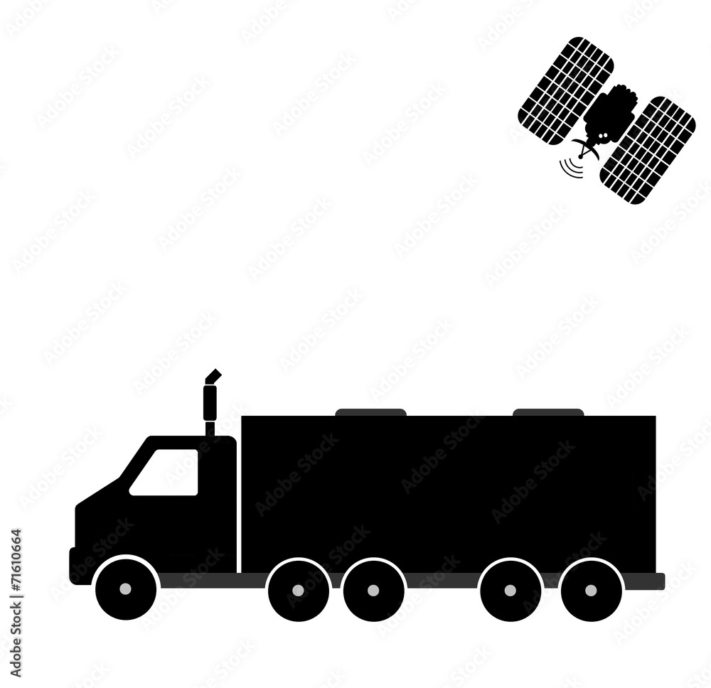 Wall mural Satellite de communication au dessus d'un camion